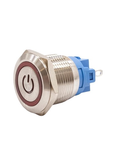 19A-P1Z-Ec 19Mm Düz Anahtarlı Işıklı Power Metal Buton - Kırmızı