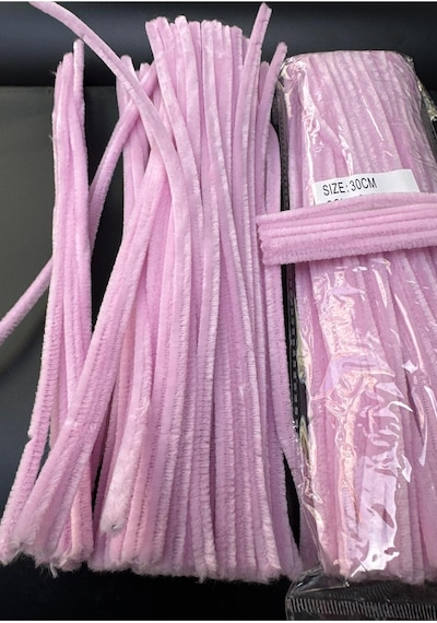 Tekstil 30 Cm Pembe Şönil Tüylü Hobi Çubuğu - 100'lü Paket Chenille