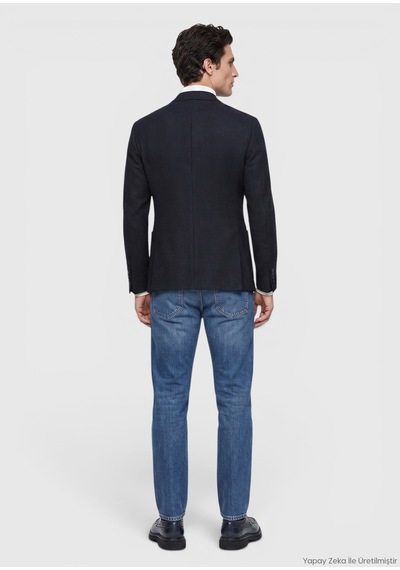 Ramsey Lacivert Düz Shirt Shoulder Slim Fit Yün Karışımlı Örme Ceket