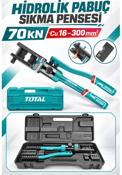 Total Profesyonel Hidrolik Kablo Pabuç Sıkma Pensesi 70 Kn, 16 240 Mm², Full Kalıp Takımı Dahil