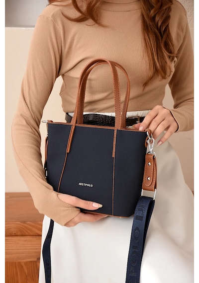 Just Polo Kadın Spor Model Ayarlanabilir Askılı Şık El Ve Omuz Çantası Ebat : 24 X 20 Cm Shopper Lacivert - Taba 37877028