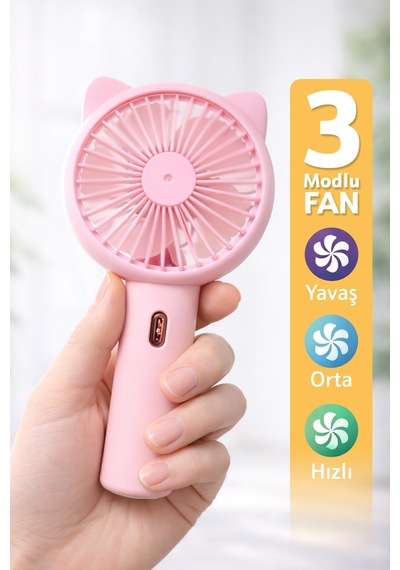 3 Modlu Şarjlı El Fanı 3 Kademe Seyahat Masaüstü Vantilatör Taşınabilir Mini Fan Pembe F136