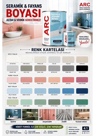 Fayans Seramik Boyası-yeni Nesil Astar Ve Vernik Gerektirmeyen Mermer Ahşap Metal Yüzeylere Uygun Extra Yapışma Kuvvetli Kimyasal Dayanımlı Boya 1 KG Fayans Seramik Boyası-yeni Nesil Astar Ve Vernik Gerektirmeyen Mermer Ahşap Metal Yüzeylere Uygun Extra Yapışma Kuvvetli Kimyasal Dayanımlı Boya 1 KG