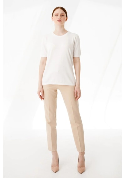 Desen Minimalist Oversize Yuvarlak Yaka Kısa Kol Kadın Bluz - Günlük & Şık Kemik