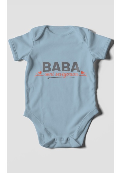 Morivokids Baba, Seni Seviyorum Kısa Kollu Bebek Body %100 Pamuk Bebe Mavisi