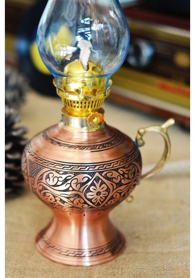 Bakır Gaz Lambası Oyma Nakış İşleme Mat Bakır Renk