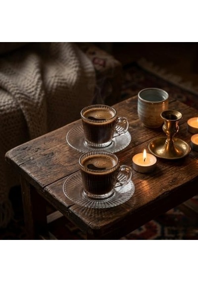 Tr 6'li Cam Kahve Fincanı Seti Çizgili Desenli Şeffaf Fincan Ve Tabak Takımı 8 Cm Espresso Türk Kahvesi Sunum Seti Genel