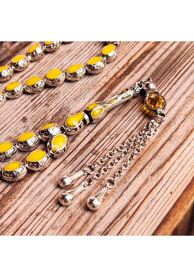 8x10 Mm Sarı Mineli Alpaka Tesbih