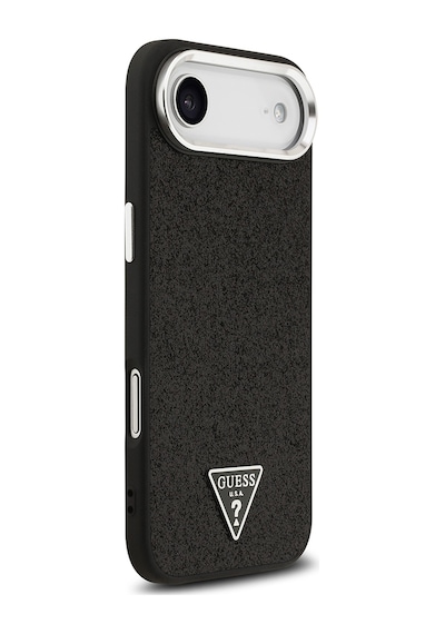 Apple Uyumlu iPhone 17 Air  Kılıf Guess Lisanslı M-safeli Metal Kamera Çerçeveli Üçgen Logolu Glitter Siyah Siyah