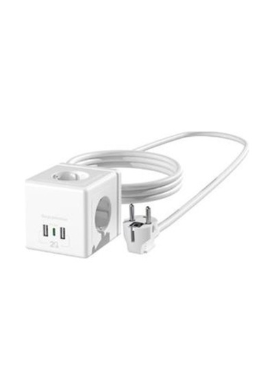 S-link Prz04 4 Soketli 2 Usb 1 Type-c Pd20 2m 306 Joule Tam Bakır Küp Beyaz Akım Korumalı Priz 0