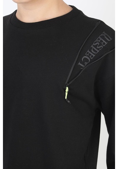 Mevsimlik Respect Baskılı 2 İplik %100 Pamuk 2 İplik Uzun Kollu Erkek Çocuk Sweatshirt-90934 Siyah