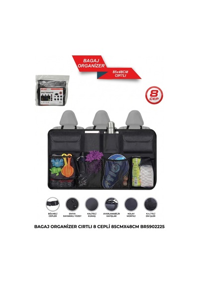 8 Cepli Araç Bagaj Düzenleyici Çanta Organizer Araba Çantası Oto Içi Aksesuar Otomobil Aksesuarları 85cmx48cm