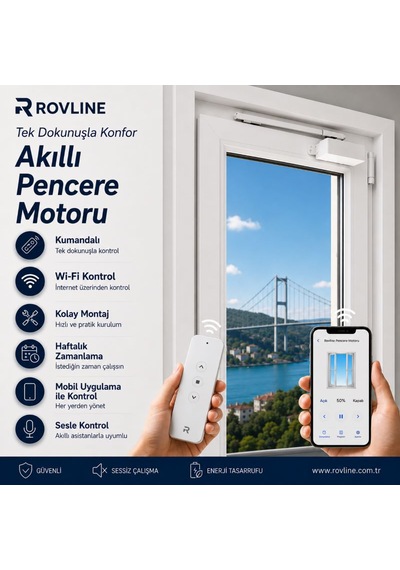 Rovline Akıllı Pencere Motoru, Kumanda, Telefon Ve Sesle Kontrol, Tuya Uyumlu Gri -