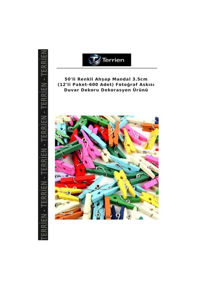 50'li Renkli Ahşap Mandal 3.5cm 12'li Paket-600 Adet Fotoğraf Askısı Duvar Dekoru Dekorasyon Ürünü