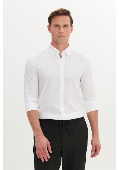 Ac&Co / Altınyıldız Classics Erkek Beyaz %100 Pamuk Slim Fit Dar Kesim Düğmeli Yaka Oxford Gömlek