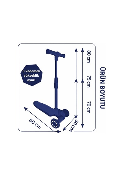 Scooter Yeni Pro 3tekerli Led Işıklı 3kademeli 50kğ Taşıma Kapasiteli 3+yaş Turkuaz
