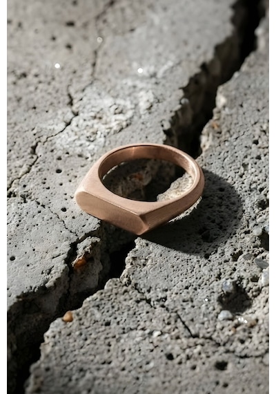 Yatay Altıgen Minimal Gümüş Erkek Şövalye Yüzüğü 20 - Rose Rengi Gümüş