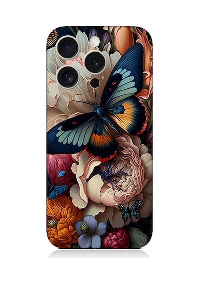 Apple Uyumlu iPhone 15 Pro Max Silikon Kılıf Kelebek Ve Çiçek