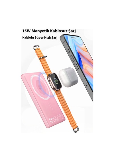 Y353s Powerbank 5.000 Mah Magnetıc Wıreless Pembe