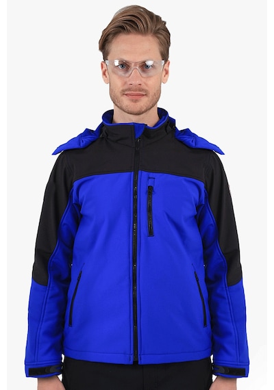 Owl Çift Renkli Kapüşonlu Softshell Mont Saks Mavi - Siyah