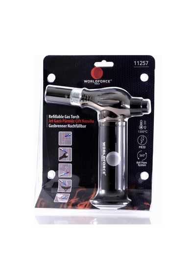 Worldforce Turbo Torch Piezo 1300° Doldurulabilir Jet Pürmüz N11.3478 Siyah