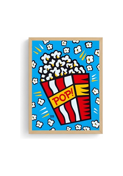 Doğal Ahşap Çerçeveli Popcorn Desenli Tablo - Kırmızı-sarı Sinema Huhu1960