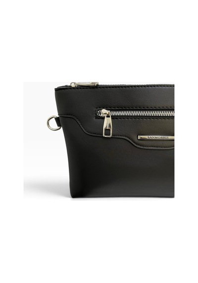Sanmorris Kadın Suni Deri Ayarlanabilir Çapraz Ve El Askılı Portföy, Clutch Çanta S-1360 Siyah Saten