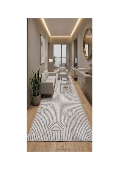 Nesrin Modern Kavis Desenli Kaymaz Jel Taban Kahve Neko12 Krem