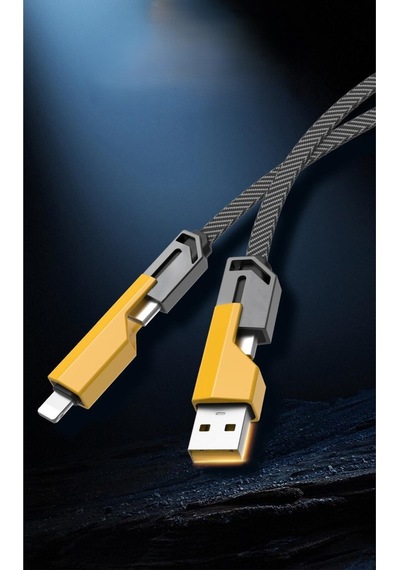 4in1 Type-c Lightning Usb Şarj Kablosu 1.5 Mt 100w/5a Data Aktarım Kablosu Işıklı Hasır Şarj Kablo