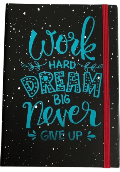 Dream Big Mottolu Sert Karton Kapaklı Çizgisiz Defter Zamansız Ajanda Siyah
