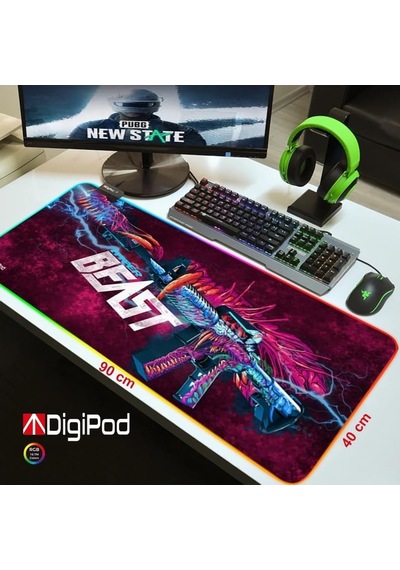 Tr Digipod Rgb Gaming Oyuncu Mousepad 90x40 Xxl Kaymaz Taban Mouse Pad Beast 4mm Kalınlık