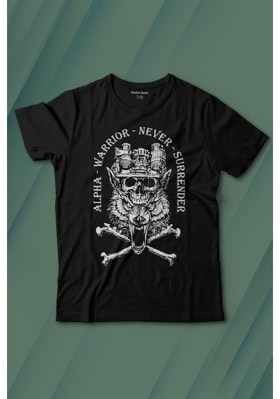 Kendim Seçtim Alpha Warrior Military Savaşçı Kurt Bozkurt Baskılı Tişört Çocuk T-shirt 001