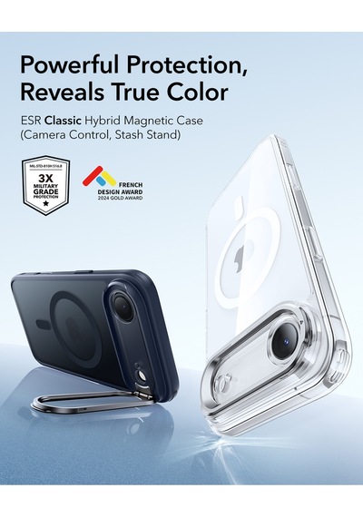 Esr Apple Uyumlu iPhone 17 Air Classic Hybrid Magsafe Standlı Kılıf - Kamera Kontrol Buton - Buzlu Mavi Buzlu Mavi