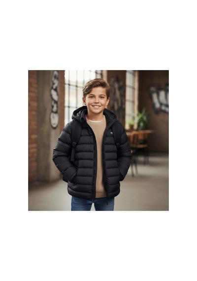 Minigimin Cicileri Miniğimin Cicileri Kapüşonlu 8-16 Yaş Unisex Çocuk Şişme İçi Yünlü Mont - Siyah