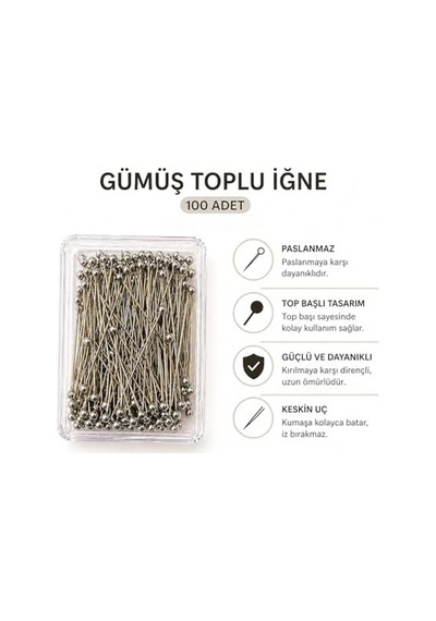 Orret Home 100 Adet Toplu İğne Başörtü İğnesi 3 Cm Düz Başlı Dikiş İğnesi Terzilik Kumaş Sabitleme İğnesi Paslanmaz Çelik Toplu İğne Seti Gümüş