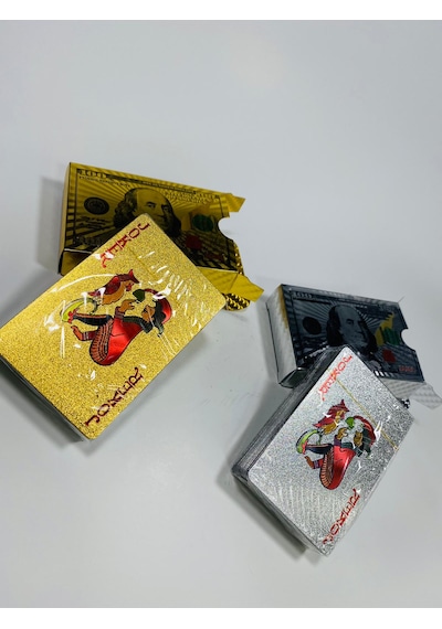 Altın Varak Plastik Iskambil Oyun Kağıdı-Dolar Desenli
