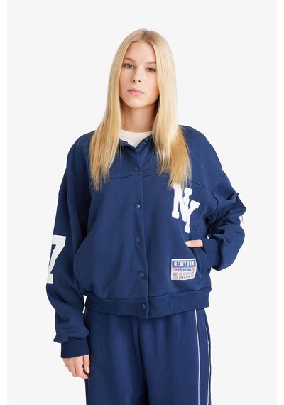 Defacto Coool Polo Yaka Baskılı Çıtçıtlı Bomber Ceket F9241ax25wnnv241 Lacivert