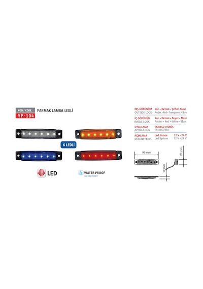 Yuce Plastık Parmak Lamba 6 Ledlı Sarı 24v AOD-YUCEPLAST YP-104 S 24V