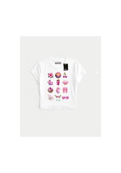 Flood Of Style Beyaz Babby Tee Emoji Pink Özel Tasarım