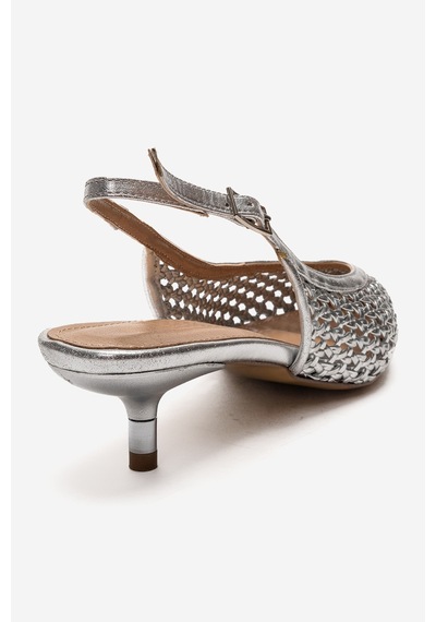 Luvishoes Orelıs Gümüş Örgü Desenli Kadın Kısa Topuklu Ayakkabı Gümüş