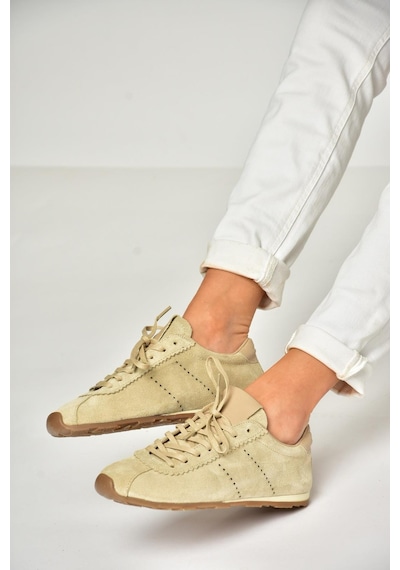 Fox Shoes U312311602 Bej Hakiki Deri Süet Kadın Spor Ayakkabı Sneakers Bej-süet