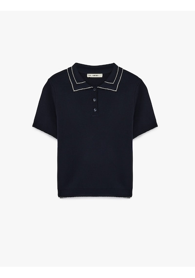 Koton Regular Fit Kısa Kollu Bebe Yaka Triko Kazak Lacivert 6sal90024ıt Lacivert