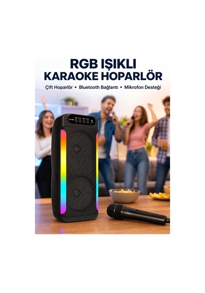 Rgb Işıklı Çift Hoparlörlü Taşınabilir Bluetooth Speaker Ve Mikrofon Yeni Ne - Hs08372823-8