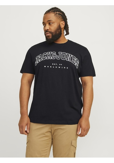 Jack & Jones Büyük Beden Sifir Yaka Kisa Kollu Tisört - Caleb - 12258871 Siyah