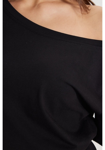 Tudors Kadın Slim Fit Dar Kesim %100 Pamuk Kayık Yaka Kısa Kollu Siyah Tişört-50840