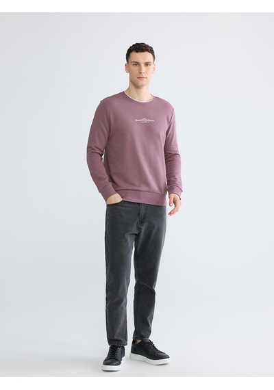 Lcwaıkıkı Classic Mürdüm Regular Fit Bisiklet Yaka Baskılı Erkek Sweatshirt