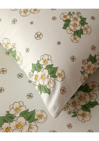 Meadow Cottage Pamuklu Tek Kişilik Nevresim Seti 160x220 Cm Krem - Mavi