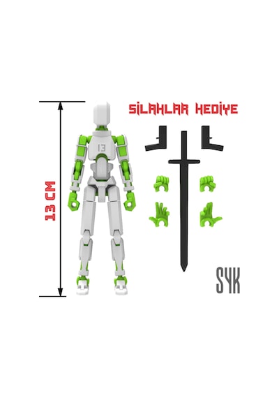 Robot 13 Dummy Beyaz Yeşil Tüm Eklemleri Hareketli Aksiyon Figürü Oyuncak