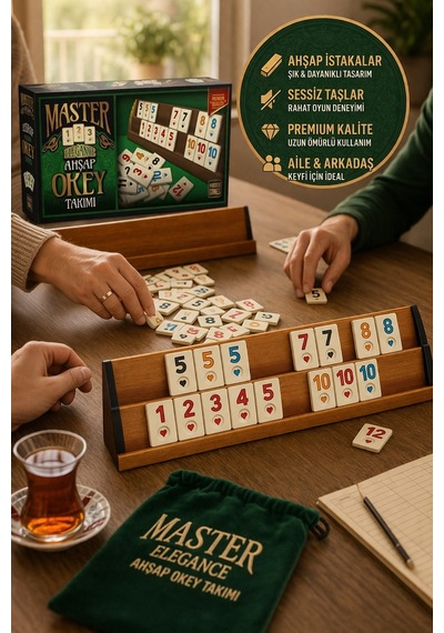 Ks Games Master Elegance Ahşap Okey Takımı Ahşap İstakalı Premium Kaliteli Sessiz Oyun Seti Şık Kutu