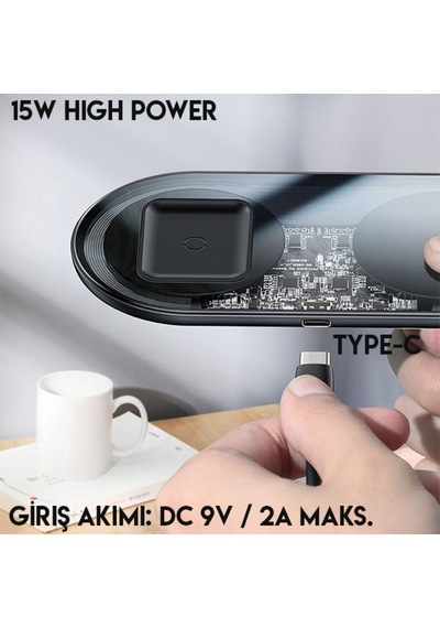 Baseus Sımple 2In1 Kablosuz Wıreless Şarj 18W Apple Uyumlu iPhone s Pods